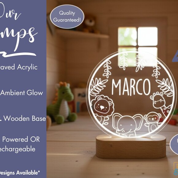 Custom Baby Animals LED Lamp | Adorable Nursery Night Light for Toddlers - Picture 3 of 8